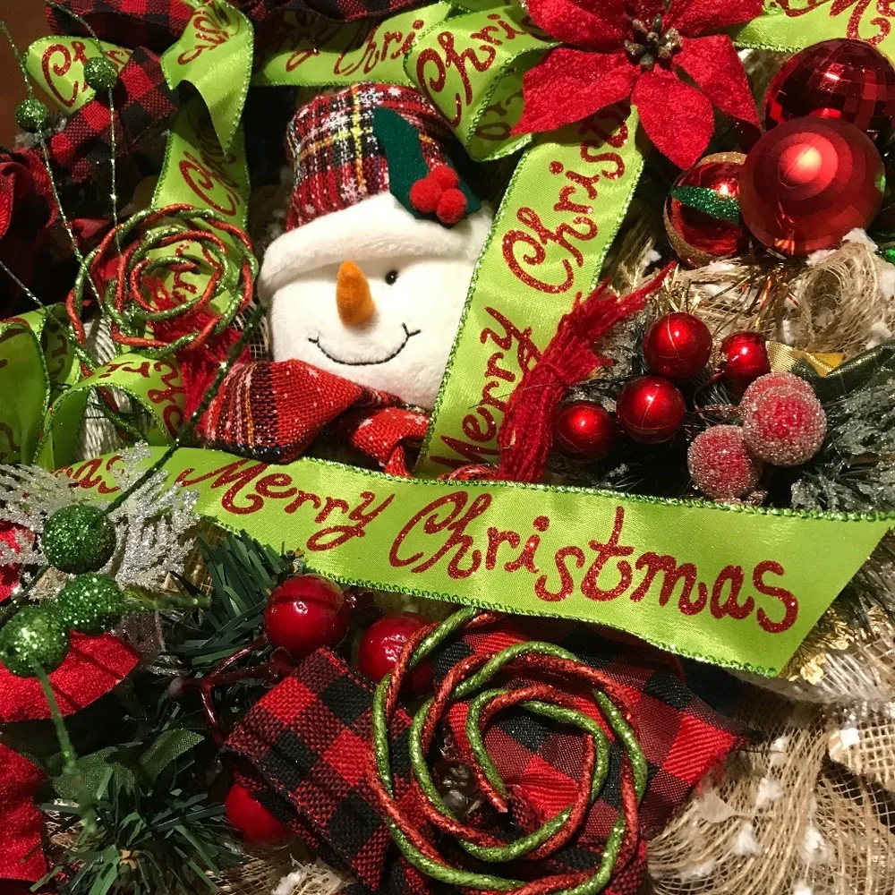 Snowman Wreath Winter Merry Wreath Hand Crafted Snowman Final Sale